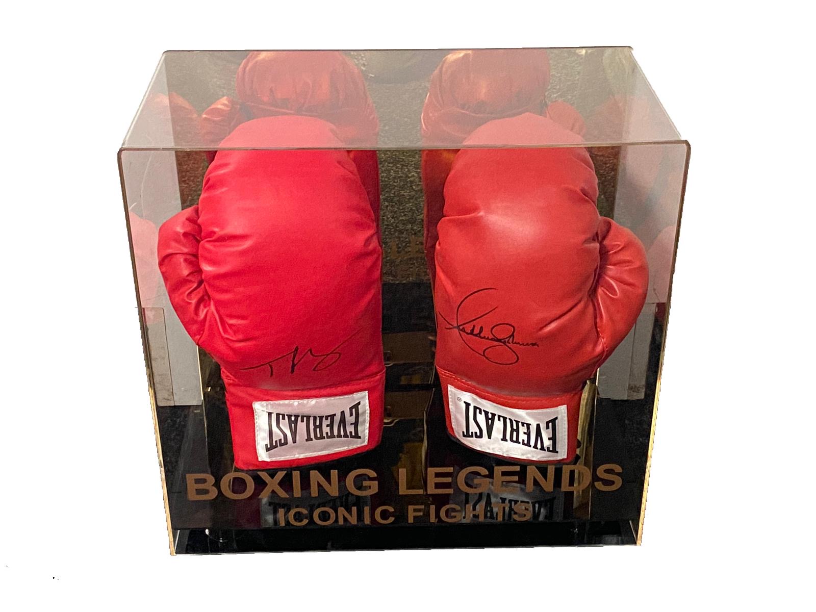 TYSON FURY & ANTHONY JOSHUA SIGNED BOXING GLOVES IN A DOUBLE DISPLAY CASE